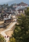 The view of the Gangtey Monastery and surrounding village in the Phobjikha Valley, Central Bhutan