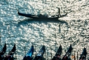 Gondola on the sparkling Lagoon, early morning, Venice