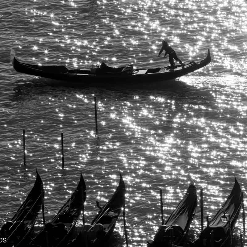 Gondolier silhouetted, from the Campanile