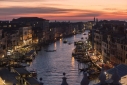 The Grand Canal from above the Rialto Bridge at dusk