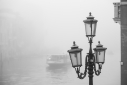 Vaporetto in fog near Accademia Bridge, Venice, Italy